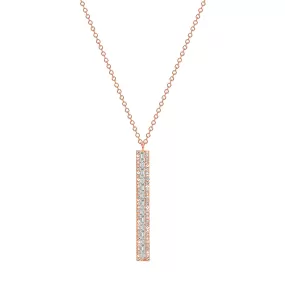 14K Gold Bar with Round and Baguette Diamond Pendant