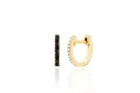 14K Gold Reversible Black and White Diamond Huggie Earrings