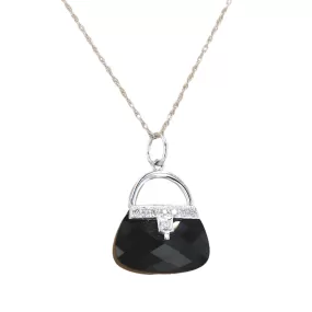 14K White gold facet Onyx diamonds accents handbag Necklace-10100