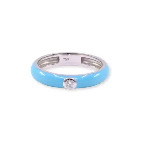 18K WHITE GOLD TURQUOISE ENAMEL STACKING RING WITH DIAMOND ACCENT