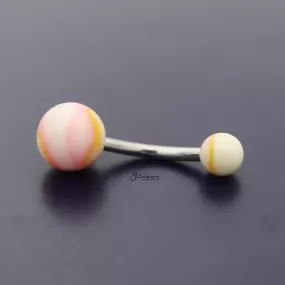 Acrylic Marble Balls Belly Button Navel Ring - Orange/Pink