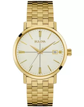 Bulova Mens Classic Collection Watch - Cream Dial - Gold-Tone - Date - Bracelet