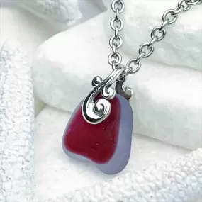 Dainty Dark Pink English Multi Sea Glass Pendant | #5136