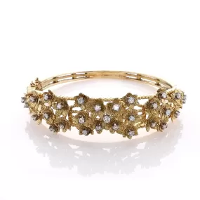 Estate 18 Karat Yellow Gold Diamond Leaftop Hinged Bangle Bracelet