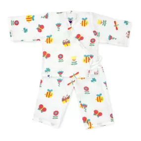 Full Sleeve Kimono Baby Night Suit /Pyjama Set -Organic Muslin -Garden