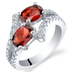 Garnet Two-Stone Ring Sterling Silver Oval Cut 2 Carats Size 5