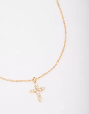 Gold Plated Crystal Cross Pendant Necklace