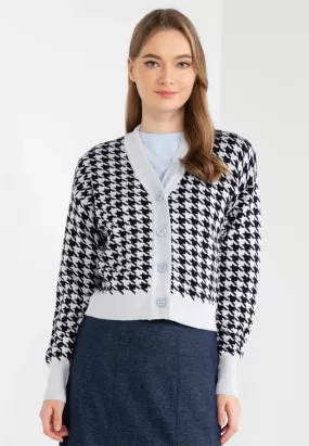 Houndstooth Buttoned Knit Cardigan