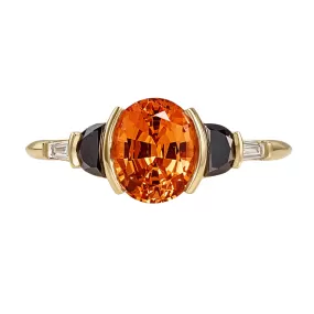 Jupiter Orange Spessartite Garnet & Black Diamond Engagement Ring