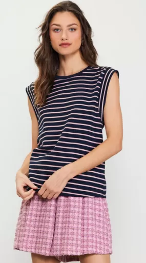 Leila Striped Sleeveless Top in Navy/Pink