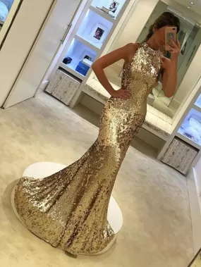 Mermaid Gold Prom Dress Cheap Beautiful Long Prom Dress #ER251