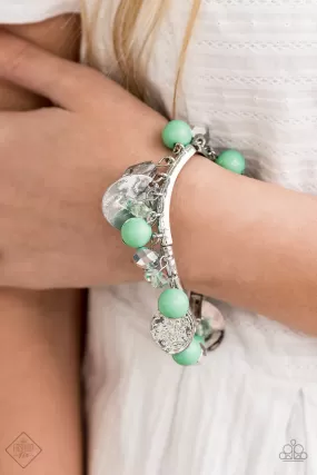 Paparazzi Accessories -  Charming Treasure - Green Fashion Fix Green Bracelet April 2020