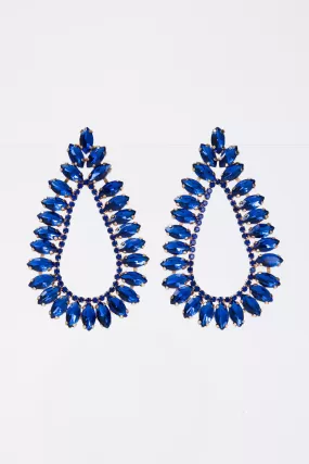 Ruby Large Open Teardrop Crystal Marquise Earrings - Royal Blue