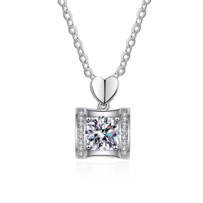 Silver Heart Bag Moissan Diamond Necklace