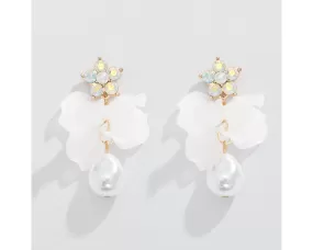 White Petals and Pearls with Crystal Earrings