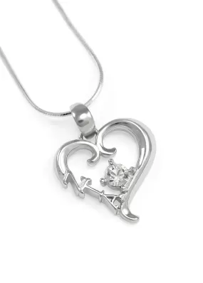 Zeta Tau Alpha Sterling Silver Heart Pendant with Clear CZ Crystal